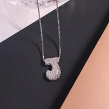 1入款銀色立方體女式首字母項鍊，26個字母客製化名稱項鍊魅力珠寶 - 銀色 - 查看 27