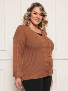 Plus Size Cardigans - Brown - View 4