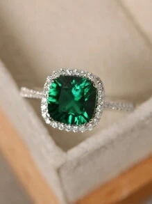 1入時尚的方形鋯石女戒 - 綠色 - 查看 2