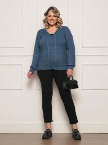 Plus Size Cardigans - Navy Blue - View 4