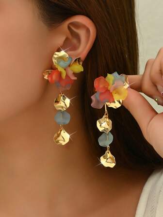 2件套波西米亚风中东花卉手工DIY编织东方宫廷风彩色花瓣耳环，包含仿珍珠吊坠花朵耳环，款式多样，适合女性日常佩戴、节日和派对场合，亦可作为礼物。注意：由于手工制作，产品在运输过程中可能会略微变形，收到后如有需要，请手动调整。