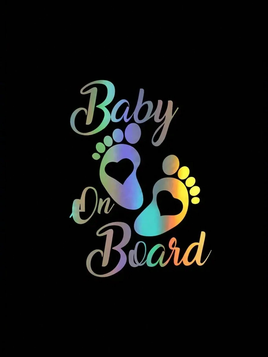 1pc Baby On Board Footprint Self-Adhesive Reflective Car Sticker For Car Interior - Multicolor - View 1