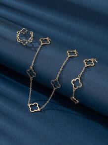 1 件花朵吊坠项链，1 件花朵手链，1 件花朵戒指，时尚休闲花卉项链套装情人节、妈妈、母亲、母亲节、礼物 - 金黃色 - 查看 3