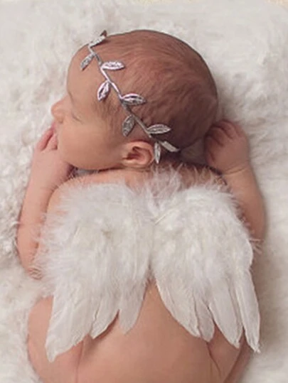 مجموعة تصوير فوتوغرافي للمواليد الجدد 2 قطعة، جناح من ريش الملاك، إكسسوارات تصوير لحفل استقبال المولود الجديد مع عصابة ورقية، هدايا ديكور عائلية، هدايا لحفل استقبال المولود والعيد الربيعي للبنات والأولاد