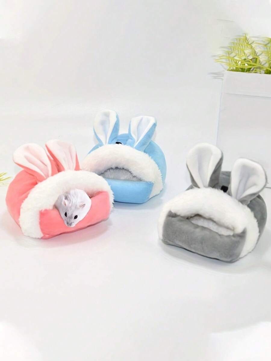 Nido Cálido De Invierno Para Hámster, Erizo, Ardilla, Conejillo De Indias, Conejo, Etc., Con Diseño De Oso De Dibujos Animados, 1 Ud. - Rosa - Ver 1