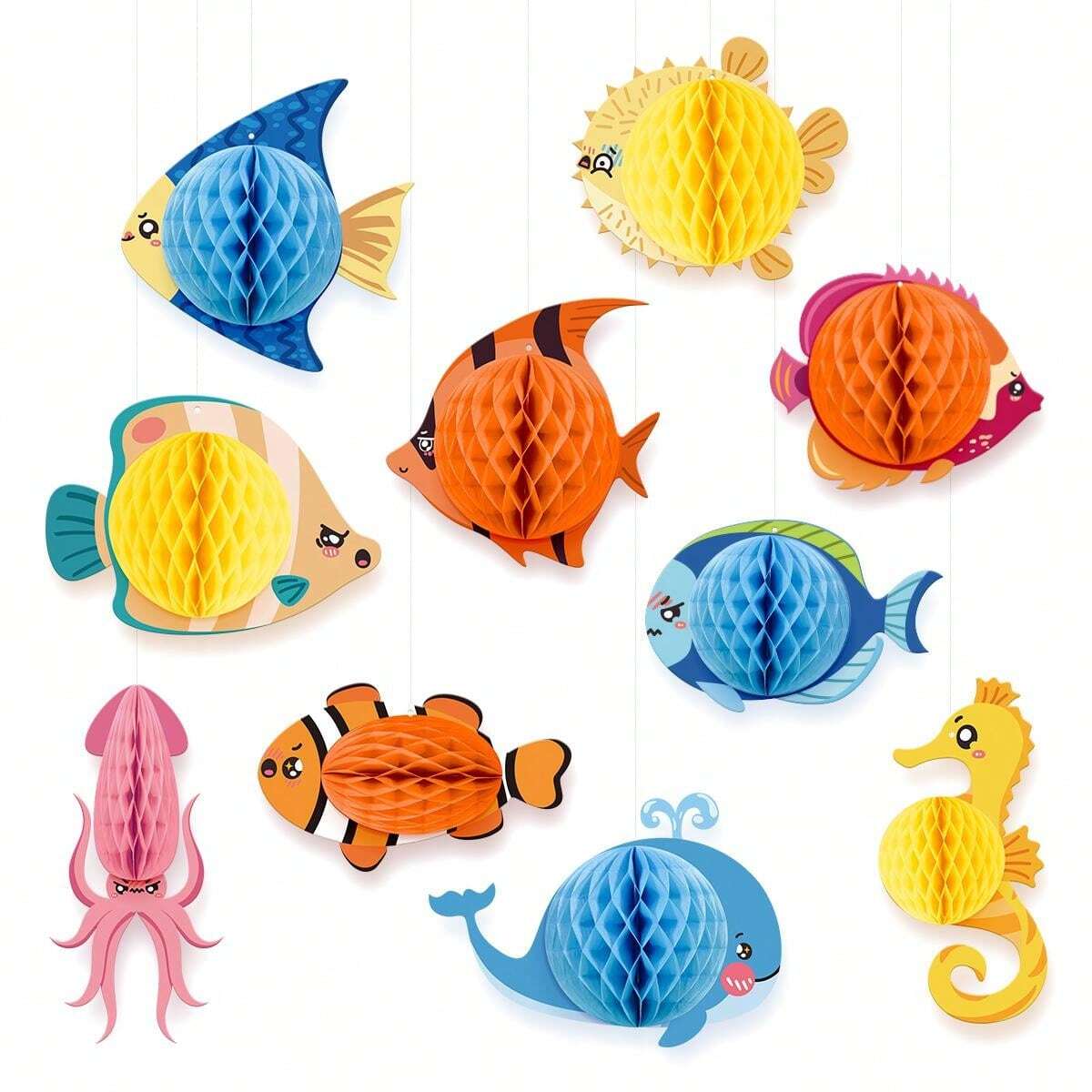 10pcs Tissue Fish Decoration Tropical Honeycomb Fish Party Decoration ...