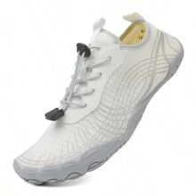 1 Paire de chaussures de sport pour femmes à séchage rapide, à lacets, blanches avec motif géométrique, semelle en caoutchouc, basse, pour la natation en plein air à la plage, chaussures de sport aquatique pieds nus.