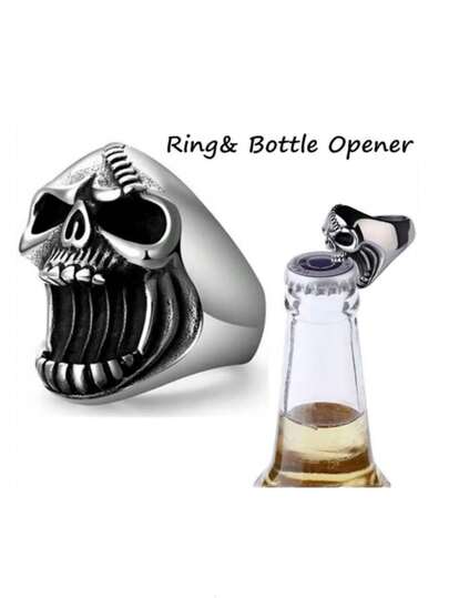1只骷髏造型瓶開環，庞克風格，啤酒罐開環