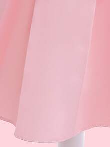 EHOMKIDS Young Girl Toddlers Solid Satin Party Dress With Faux Pearl Belt And Ruffle Trim, In Midi/Long Length, For Wedding And Party Events - Pink - View 7