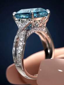 1pc Square Gemstone Decor Women's Ring