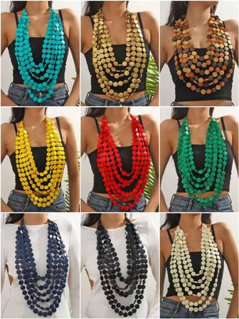 1 pièce Collier pendentif en perles de bois asymétrique multicouche, collier de mode bohème rétro pour femmes (légères imperfections)