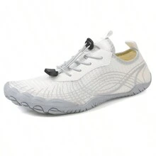1 Paire de chaussures de sport pour femmes à séchage rapide, à lacets, blanches avec motif géométrique, semelle en caoutchouc, basse, pour la natation en plein air à la plage, chaussures de sport aquatique pieds nus.