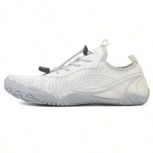 1 Paire de chaussures de sport pour femmes à séchage rapide, à lacets, blanches avec motif géométrique, semelle en caoutchouc, basse, pour la natation en plein air à la plage, chaussures de sport aquatique pieds nus.