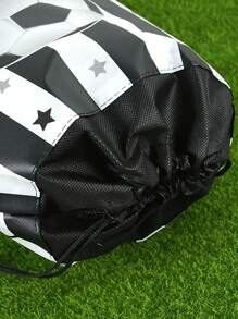 2pcs Soccer Pattern Drawstring Non-Woven Fabrics Black White Packaging Bag, Birthday Party Favors Drawstring Bag Theme Party Supplies