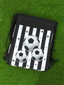 2pcs Soccer Pattern Drawstring Non-Woven Fabrics Black White Packaging Bag, Birthday Party Favors Drawstring Bag Theme Party Supplies