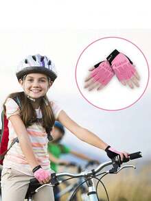1pair Kids Sport Gloves, Kids Half Finger Gloves, Kids Boys Girls Cycling Gloves, Kids Fishing Gloves For Cycling Camping Fishing Outdoor Sports - Pink - View 9