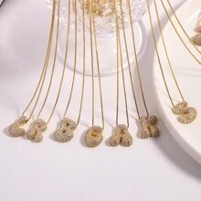 1 Stück Damen Halskette Anhänger Charme mit goldbeschichteter Kubik-Zirkonia Anfangsbuchstabe-Buchstaben-Perlen. 26 Buchstaben und individuelle Namenshalskette bieten ein Vintage-Schmuckgeschenk.