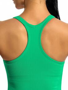 Women Round-Neck Solid Color Sports Tank Top With Built-In Bra (One-Piece)