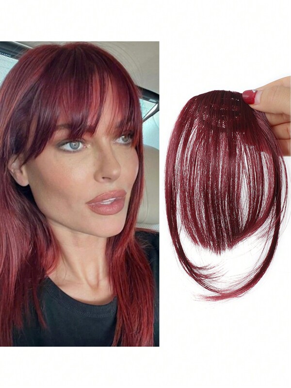 Flequillo de clip Flequillos de aire con patillas Pelucas sintéticas rojas vino rectas Flequillo falso Pieza de peluca de frente de peluca superior de cabello Accesorios de peluca