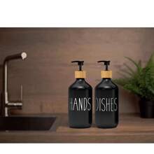 Set Of 2 Black And White Frosted Soap Dispensers With Tray, Countertop Liquid Bottle With Pump, Reusable Container For Shampoo, Conditioner, Shower Gel, Bathroom Accessories, Home Decor, Household Items Home Bathroom Decor Fall Decor Back To School - Black and White - View 4