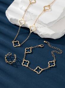 1 件花朵吊坠项链，1 件花朵手链，1 件花朵戒指，时尚休闲花卉项链套装情人节、妈妈、母亲、母亲节、礼物 - 金黃色 - 查看 5