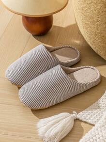 条纹软底静音家用拖鞋，透气舒适平底鞋，轻便室内地板拖鞋男女通用，适合所有季节 - 咖啡棕 - 查看 3