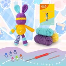 Kit de bricolaje de trenzas de ganchillo con tutorial en vídeo, kit de costura de peluche de conejo colorido que incluye tutorial de video paso a paso completo, instrucciones en inglés, gancho de ganchillo, marcador de punto, aguja de coser, etc. (los colores de las partes de herramientas son aleatorios) - Multicolor - Ver 1