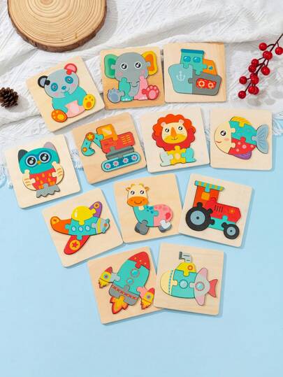 Rompecabezas de madera 3D de animales y vehículos surtidos, juguetes educativos cognitivos para niños y niñas pequeños, rompecabezas de madera, juguetes de bebé a partir de 2 años, juguetes de madera para niños