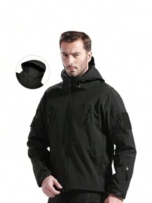 Jaqueta Masculina Casaco Jaqueta Tática Masculina Jaqueta de Pele de Tubarão,Jaqueta Tática Militar De Pele De Tubarão Macia - Preto - Visão 4