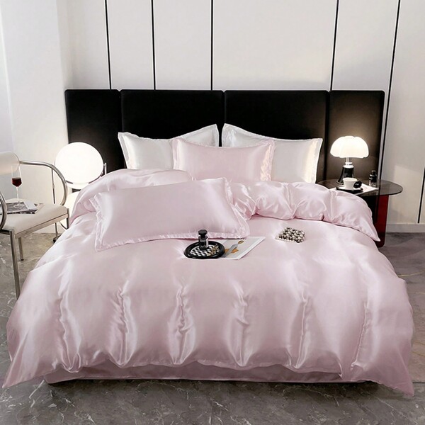 3pcs Simple Washed Silky Duvet Cover Set, Soft & Comfortable Bedding Set, Cool And Not Cold, Silky Smooth, Suitable For Sleeping Without Clothes, 1*Duvet Cover + 2*Pillow Shams, No Filler, Breathable, Machine Washable, Suitable For Master Bedroom, Guest Room, Dorm, All Seasons