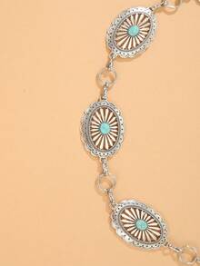 XIMIYA Inlaid Turquoise Hollow Out Vintage Belt  Waist Chain Accessory For Women Fashionable And Versatile Dress - Silver - View 5