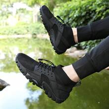 2024新款男式厚底低領攀登、跑步、遠足運動鞋，具有防滑、耐磨、透氣、快干和防水功能