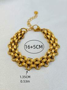 1pc Women's Stainless Steel Wide Woven Bracelet, Exaggerated Style, Ideal For Spring And Summer, Vacuum Plated For Long-Lasting Color Preservation - Gold - View 3