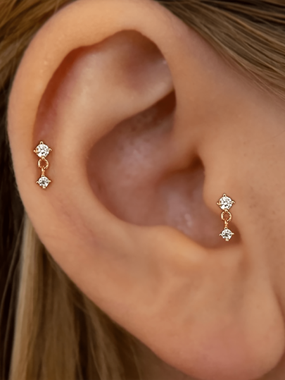 EleRunis 1PC  925 Sterling Silver Dainty Prong Setting Stud 18K Gold Plated Cartilage Helix Tragus Piercing Hypoallergenic Earring Jewelry Gift For Women Girls Daily Wear Wedding Party Engagement