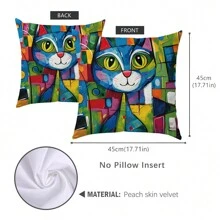 1 housse de coussin mignonne d'oreiller avec chat abstrait en aquarelle et texture en peau de pêche imprimée double face,double face,texturée en peau de pêche,45*45CM/18*18 pouces, pour coussin d'intérieur de canapé moderne, décoration de fête