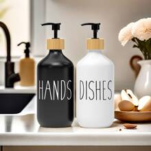 Set Of 2 Black And White Frosted Soap Dispensers With Tray, Countertop Liquid Bottle With Pump, Reusable Container For Shampoo, Conditioner, Shower Gel, Bathroom Accessories, Home Decor, Household Items Home Bathroom Decor Fall Decor Back To School - Black and White - View 3