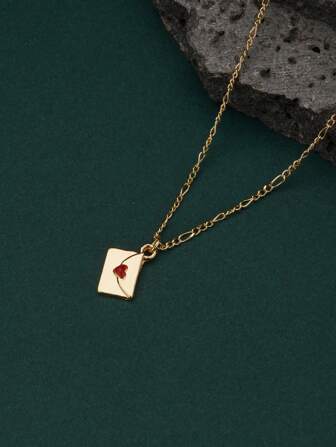 1pc Exquisite Heart Shape Mini Envelope Style Necklace, Minimalist Elegant Accessory, Suitable For Party Wear Valentines,Mom,Mother,Mother's Day,Gift