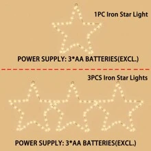 1/3个 30厘米/11.81英寸 铁艺星形夜灯，卧室壁灯，LED吊灯，悬挂装饰灯，家居节日派对氛围装饰（暖白光） - 黃色 - 查看 9