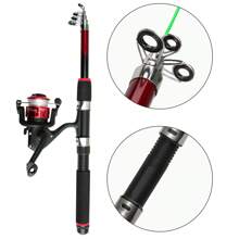 RED Fishing Starter Pole Set - Portable Telescopic 1.5M/4.92ft Fishing Rod Spincast Reel Combos Hooks-  Perfect For Beginner Youth - Red - View 3