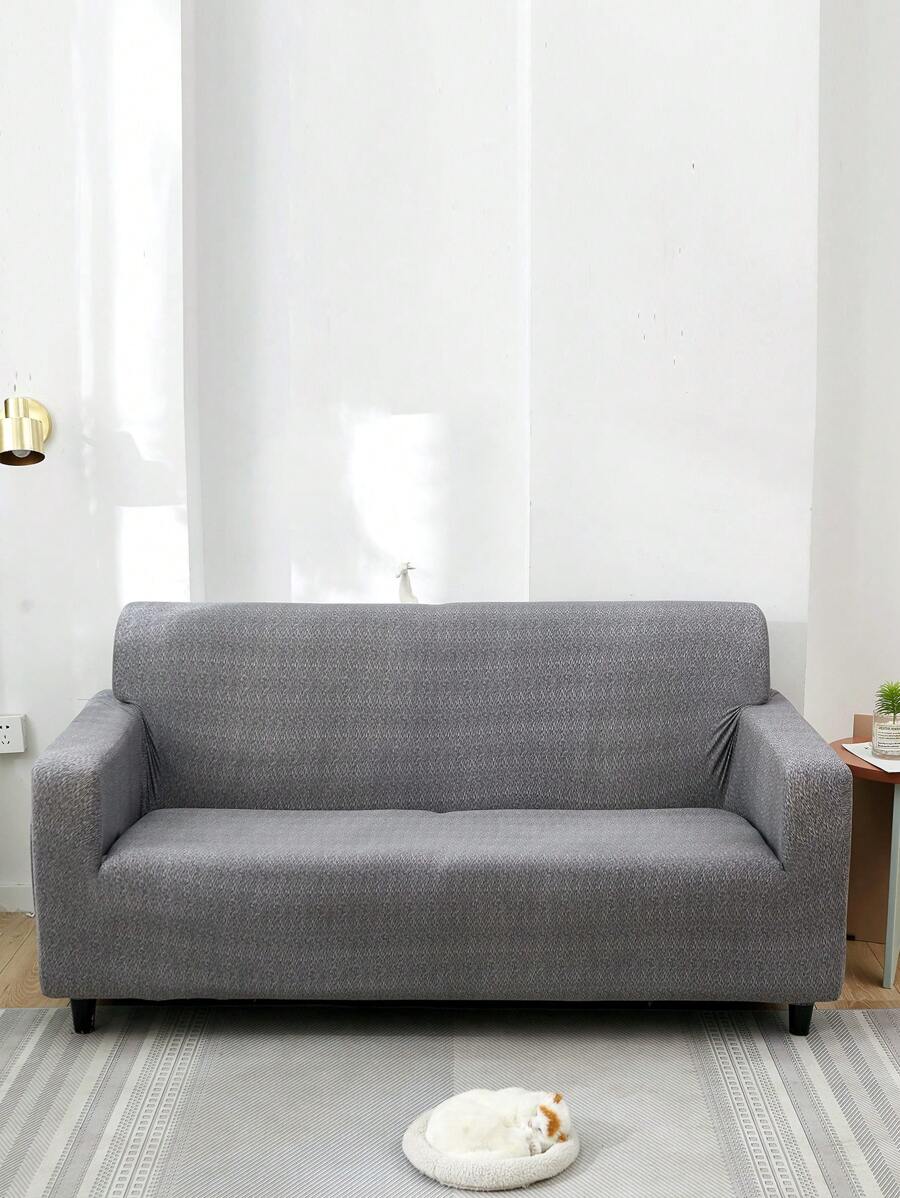 1入組全包式奶絲沙發套，四季通用，高彈力和可拉伸性（包含免費防滑固定帶） - 深灰色 - 查看 1