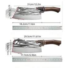1 Long-Handled Chopper Kitchen Knife, Hand-Forged With Hammer Pattern, Stainless Steel Bone Chopper For Home Use - Multicolor - View 2