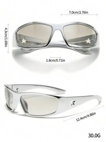 1副镂空星形时尚眼镜，女士夏季海滩度假配饰，适合夏季海滩假期、户外旅行 - 銀色 - 查看 4