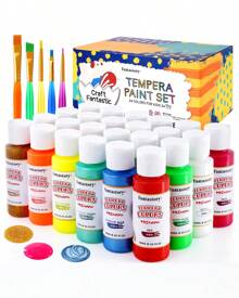 Fantastory 儿童蛋彩画颜料 24 色（每色 2 盎司）可水洗蛋彩画颜料、儿童海报颜料海绵画、儿童颜料手指画颜料瓶装礼物、返校、学校用品