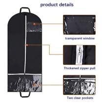 1pc 128cm Suit Garment Bag, Suit Cover Bag For Travel And Storage, Suit Protective Cover, Dustproof Clothes Bag With 2 Large Pockets And 2 Handles, Suitable For Suits, Coats, Dresses, Shirts, Etc. - Black - View 4