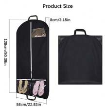 1pc 128cm Suit Garment Bag, Suit Cover Bag For Travel And Storage, Suit Protective Cover, Dustproof Clothes Bag With 2 Large Pockets And 2 Handles, Suitable For Suits, Coats, Dresses, Shirts, Etc. - Black - View 2