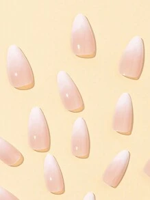 Juego de 24 piezas Uñas postizas de forma corta almendra en color ombre blanco lechoso con cobertura total como accesorio para actualizar tu look en vacaciones, fiestas, bailes o uso diario