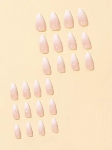Juego de 24 piezas Uñas postizas de forma corta almendra en color ombre blanco lechoso con cobertura total como accesorio para actualizar tu look en vacaciones, fiestas, bailes o uso diario