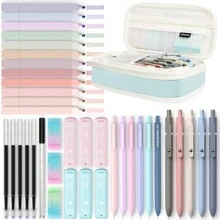 Mechanical Pencils Set 39 PCS Aesthetic School Supplies With Cute Pen Case, 12 Pastel Highlighters, 5 Black Ink Gel Pens, 6 Mechanical Pencils Set 0.5 & 0.7 Mm For Students College Essentials - 淺藍色 - 查看 1