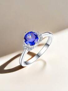 1 件華麗閃亮時尚奢華圓形戒指適合女士、閨蜜、朋友、作為生日、感恩節或聖誕節禮物,或適合日常服裝 - 銀色 - 查看 1