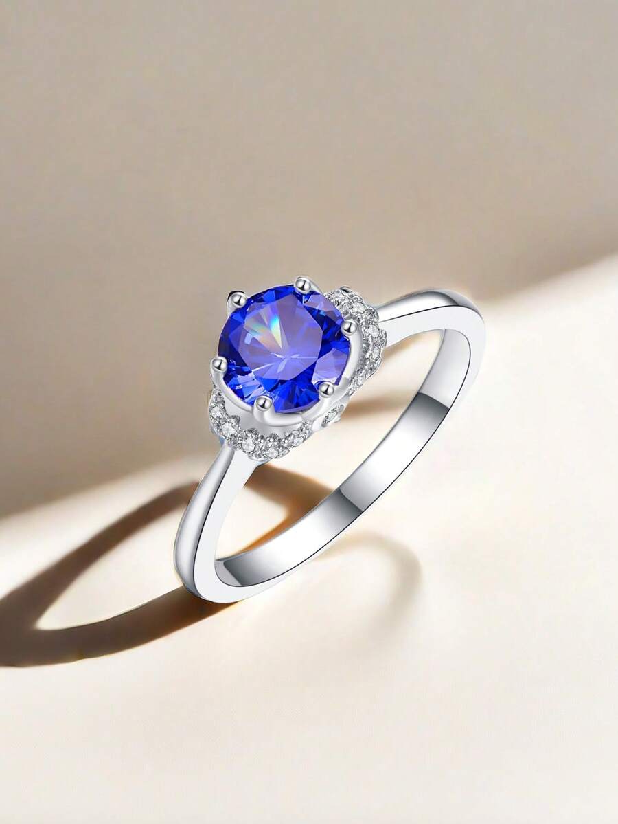 1 件華麗閃亮時尚奢華圓形戒指適合女士、閨蜜、朋友、作為生日、感恩節或聖誕節禮物,或適合日常服裝 - 銀色 - 查看 1